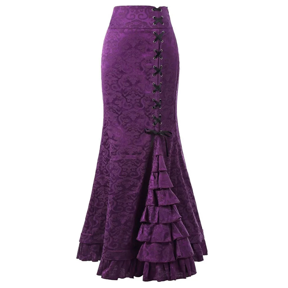 Skirt Bodycon Ruffle Women Punk Style Jacquard Skirt Fashion Victorian Steampunk Long Bodycon Ruffle