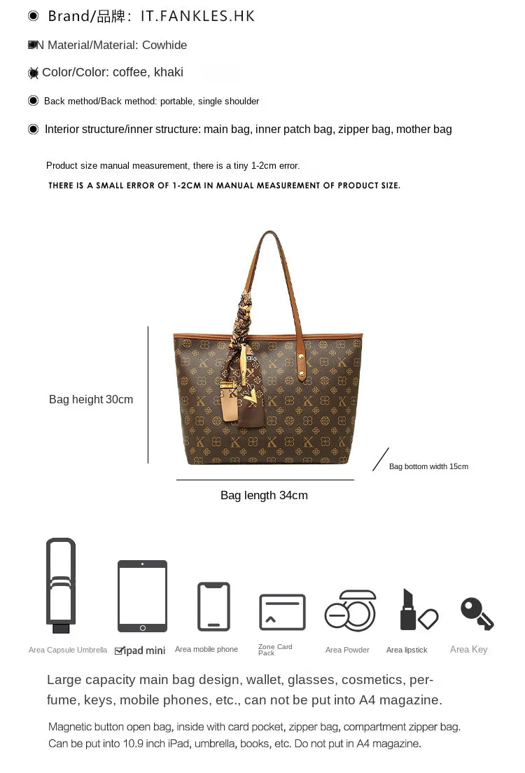 Brand Women's Handbag 2024- 2025 New Autumn/Winter Fashion Large Capacity Designer Shoulder Bag Retro Luxury Handheld Crossbody Mother FREE SHIPPING