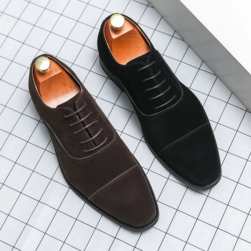 Brand new 2024-2025 Men Business Dress Shoes Black Brown Matte Leather Splicing High Quality Derby Shoes Wedding Banquet Shoes Size 38-48