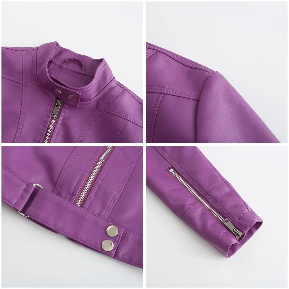 Spring Autumn Stand Collar Ladies Thin Leather Outerwear 2024 New Style Women's Leather Jacket Short Slim Fit