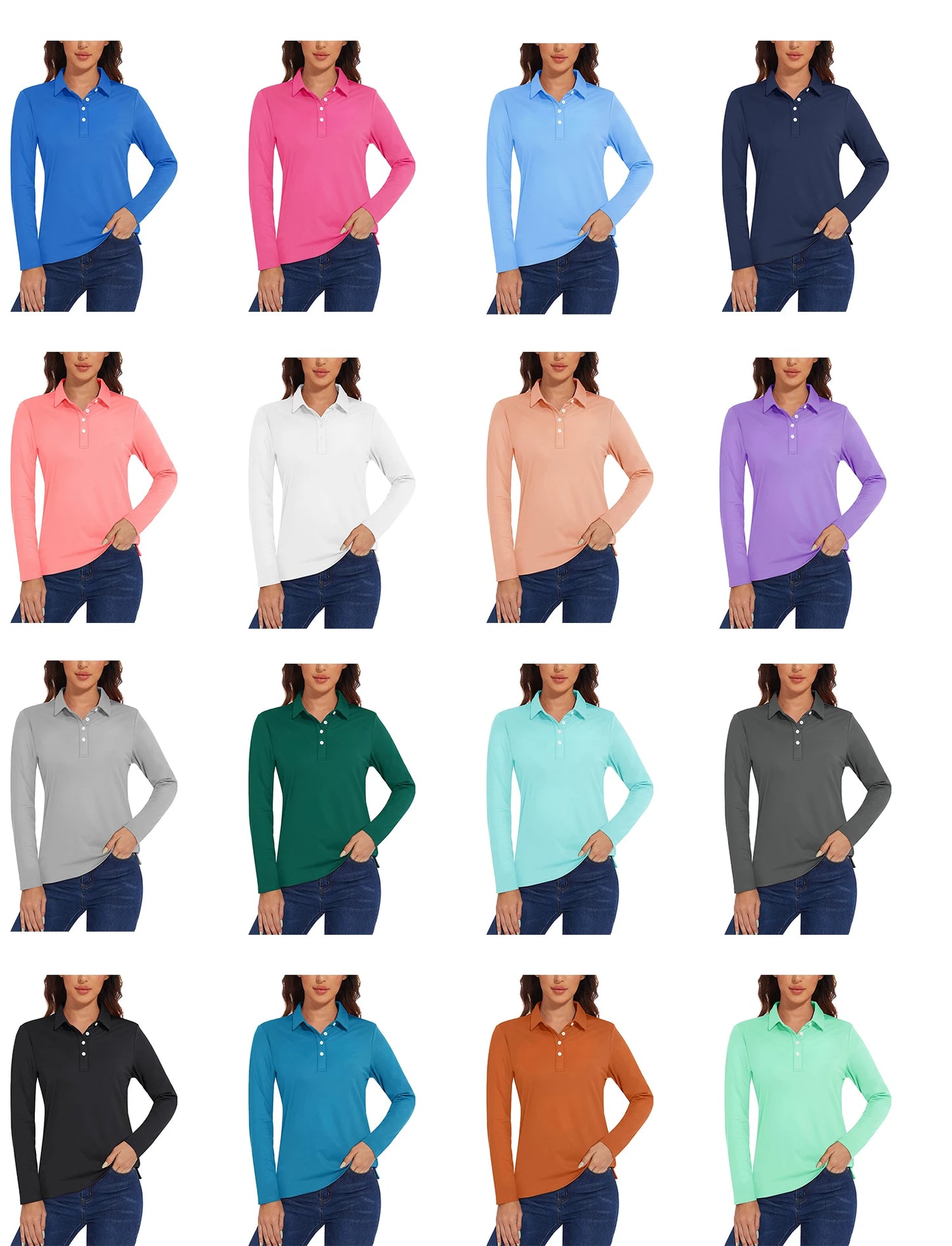 TACVASEN UPF 50+ Polo Shirts Womens Long Sleeve Shirts UV Protection Performance Polos Golf Tennis Working Shirts Pullover Top