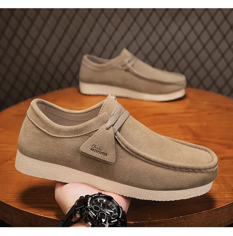 2025 New Suede Casual Shoes For Men Khaki Leather Loafers Slip-on Men's Shoes Lightweight Driving Shoes Men chaussure hommes