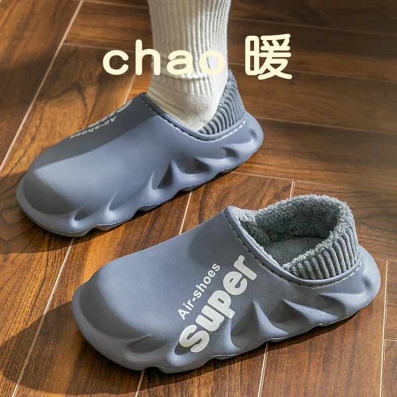 2024-2025 Winter Men Indoor Warm Slippers Plush Waterproof Anti Slip Cotton Shoes for Women Slip-on Casual Snow Walking Loafers - FREE SHIPPING