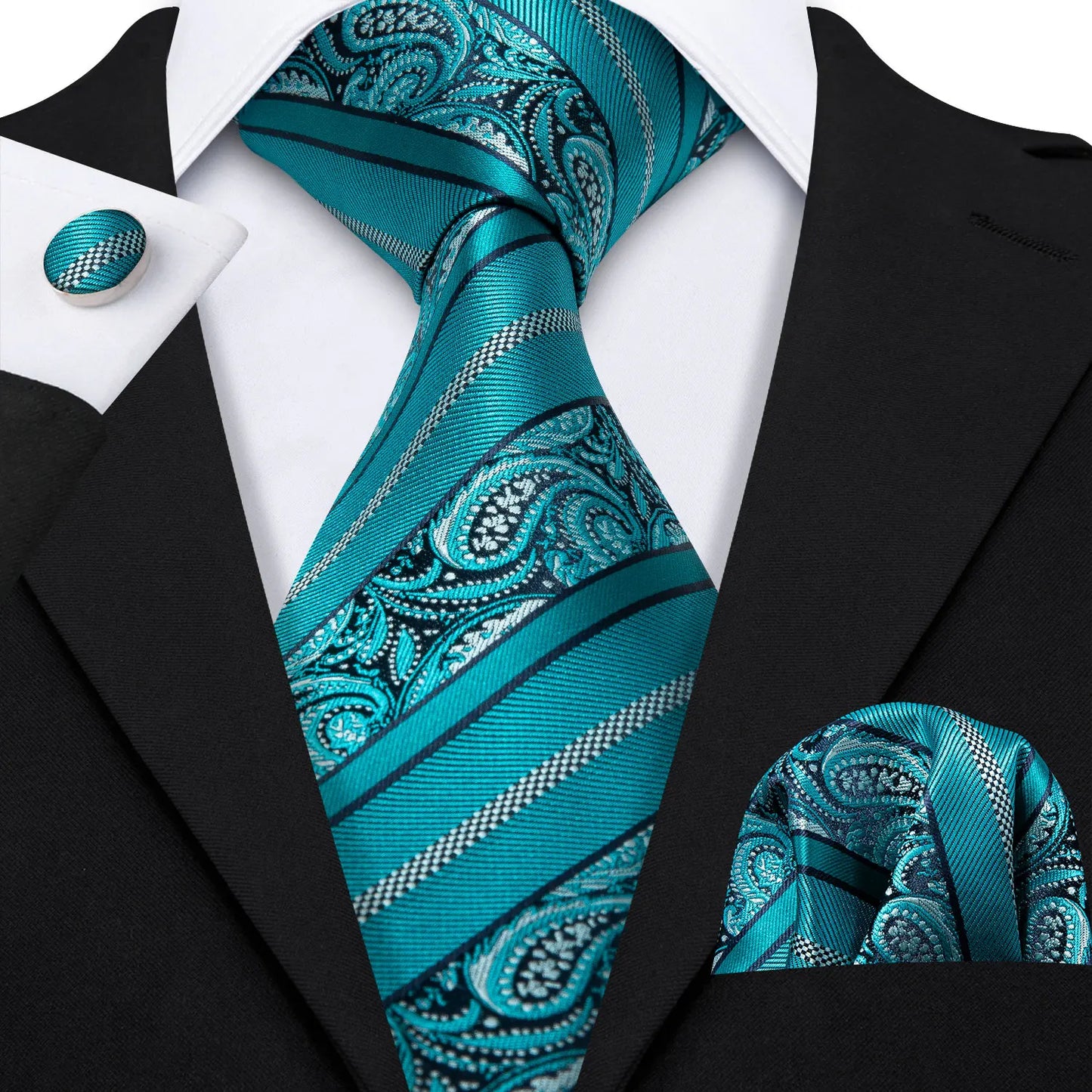 Amazony Epic Green Silk Mens Tie Hanky Cufflinks Set Mint Grass Teal Bottle Sage Pea Green Necktie For Male Wedding Business Party