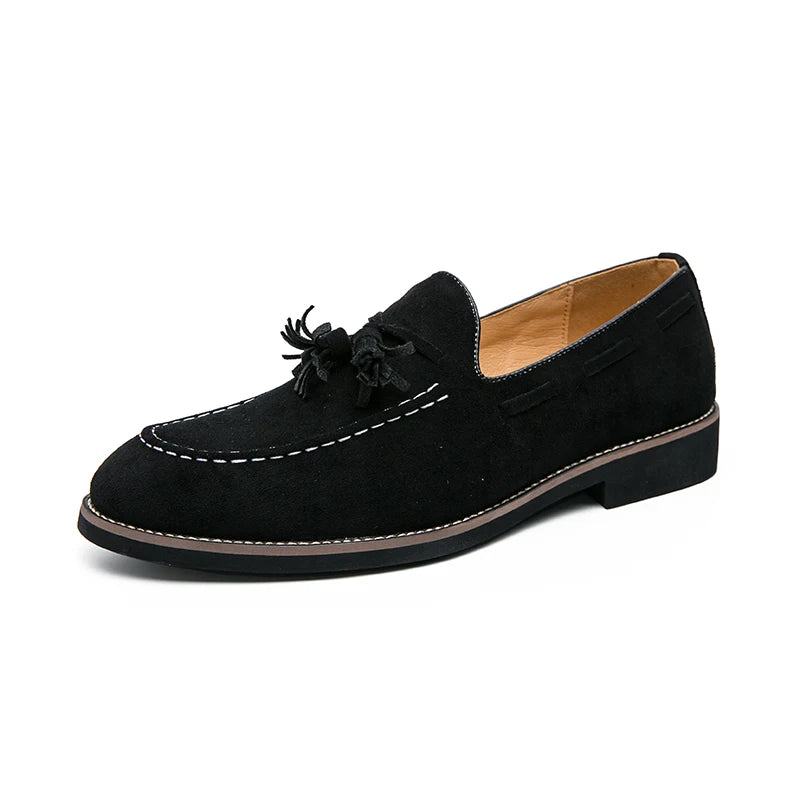 Brand Design Men Suede Leather Shoes Moccasins Purple Tassel Pointed Men's Loafers Vintage Slip-on Casual Men Social Dress Shoe