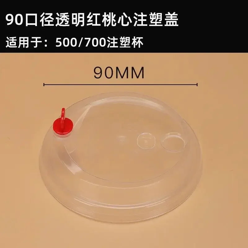100pcs 90mm Caliber Cups Lid Milk Tea Coffee Cup Universal Leak Proof Cover Disposable Food Grade PP Injection Molded Cup Lids