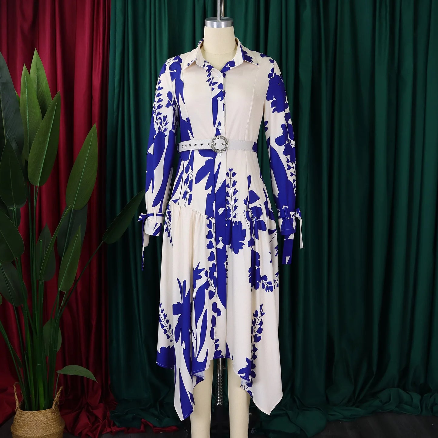 Brand new collection 2024-2025 Europe Plus-size Women's Fashion Fashion New Temperament Printed Irregular Lapel Dress Y2k Dress
