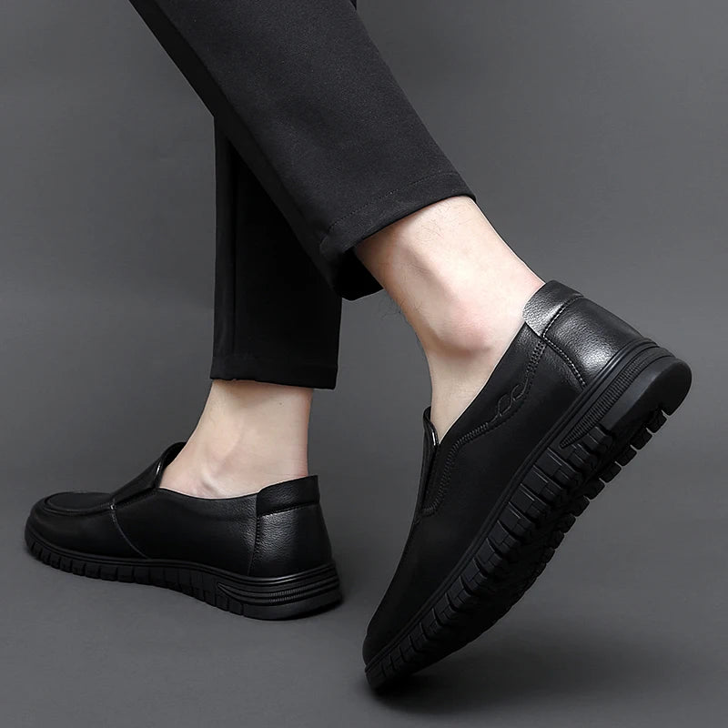 British Style High-quality Loafers Simple Black Men's Leather Casual Shoes Interview Commuting Men's Work Shoes Big Size:38-47