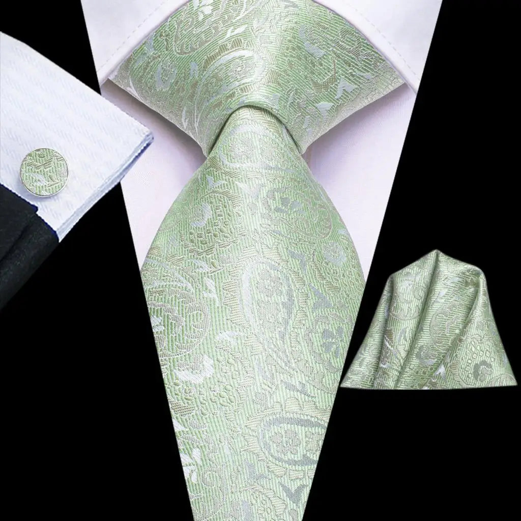 Our Brand 2025 Hi Tie Striped Sage Green Mens Fashion Necktie Handkerchief Cufflinks for Tuxedo Accessory Classic Silk Luxury Tie for Man Gift