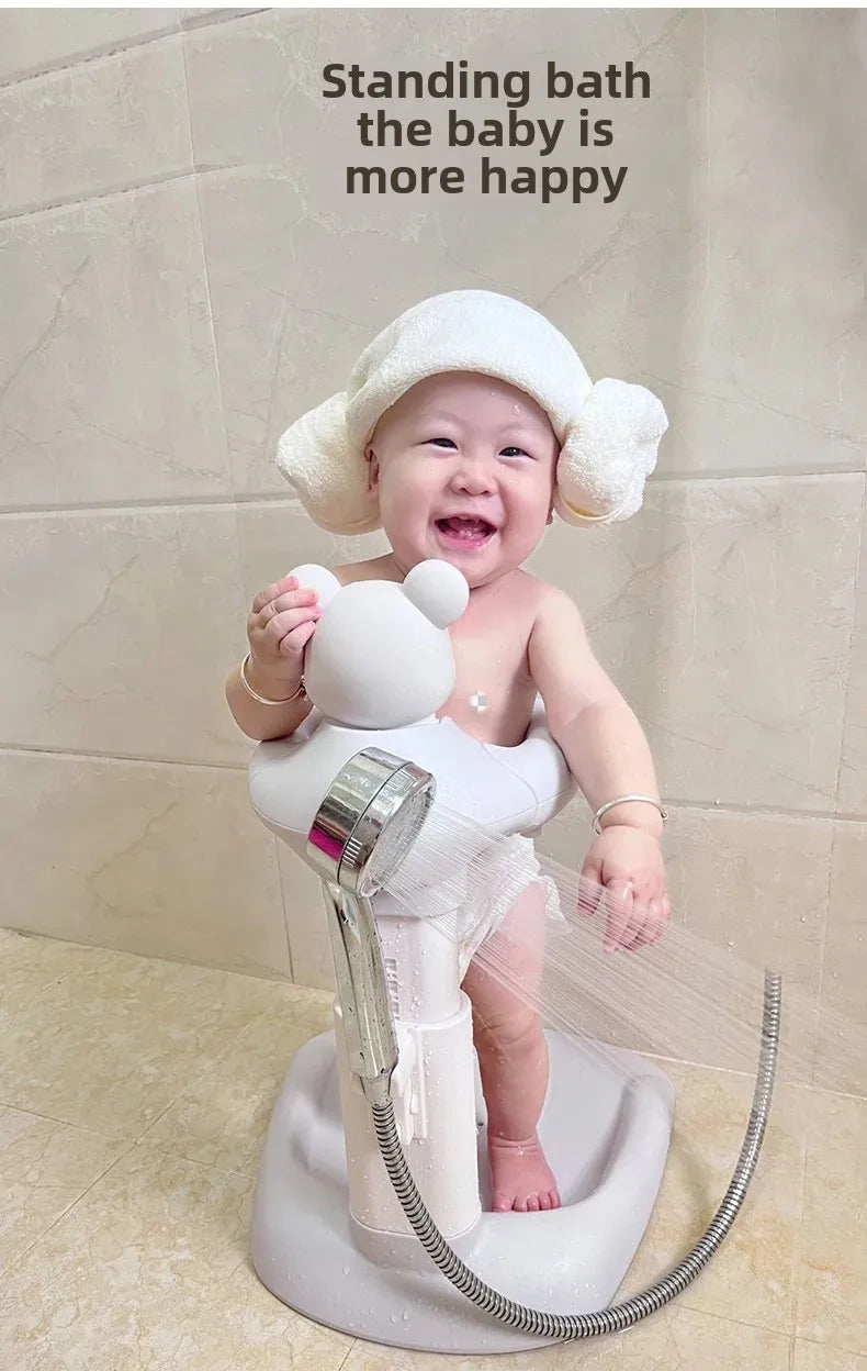 Cartoon Bear Baby Bathtub with Stand, Children's Baby Standing Bath, Baby Rinse Butt Holder, Toddler Stand Bath Tub Showers