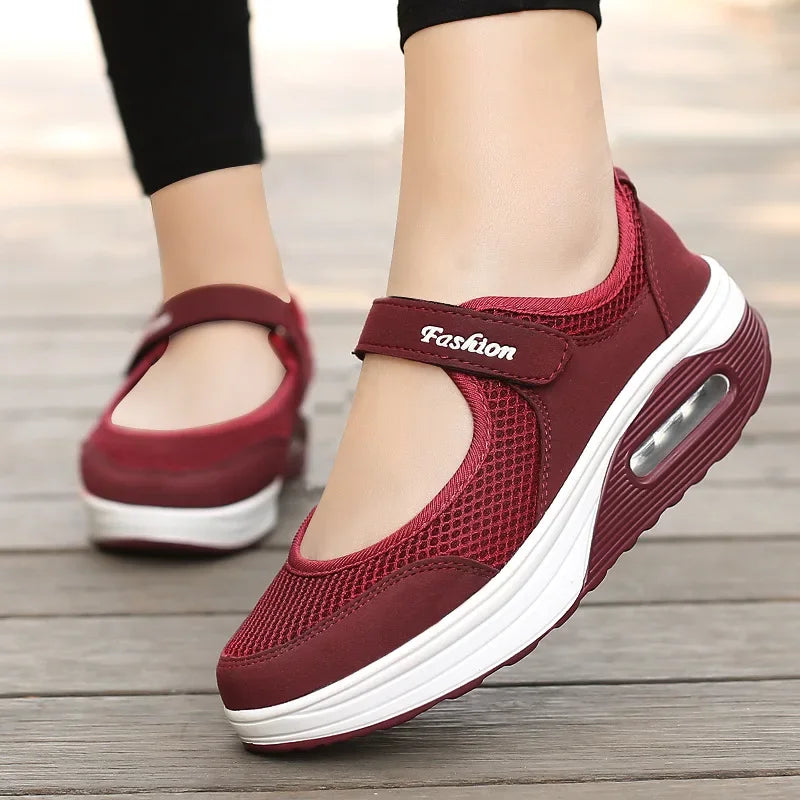 Women Tennis Shoes New Hook Loop Air Cushion Shoe Non-slip Sole Breathable Female Casual Increase Footwear Outdoor Walk Sneakers