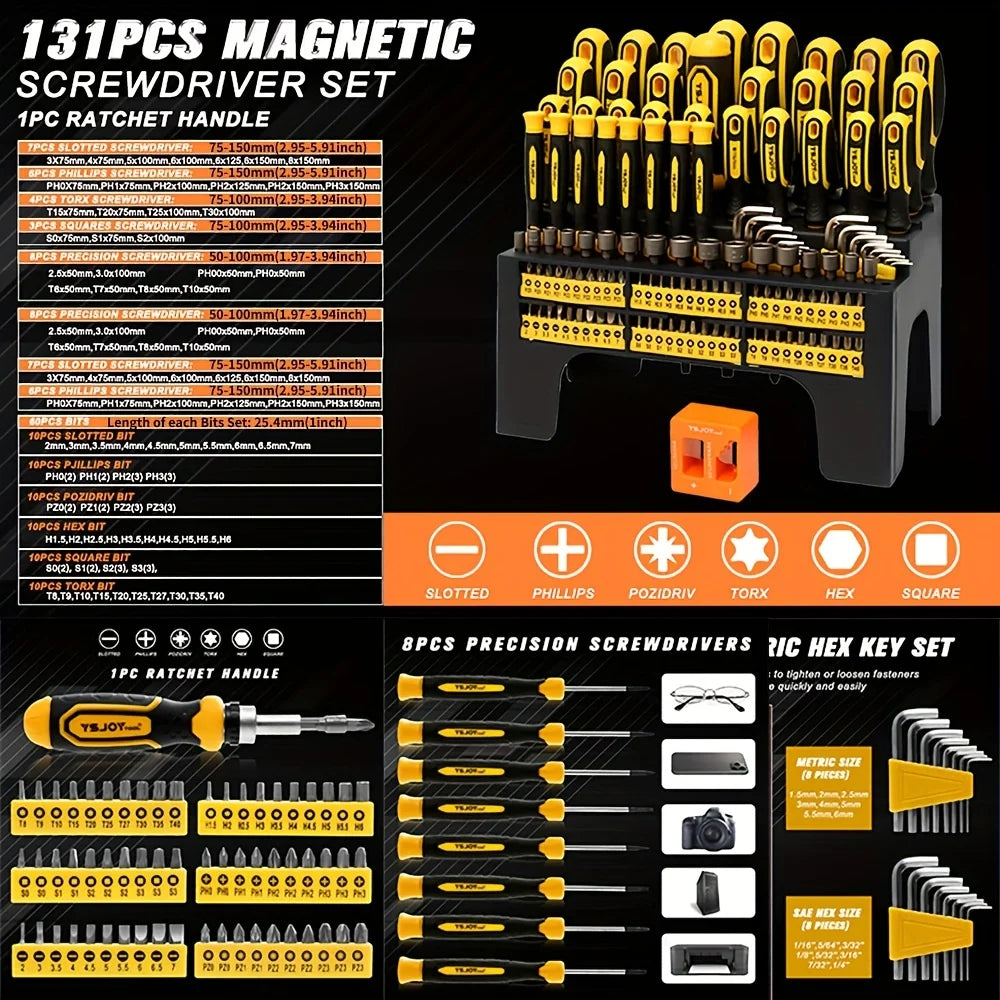 131pcs Magnetic Screwdriver Set With Plastic Ranking Includes Precision Screwdriver And Pick Hook Ratchet Driver DIY Tools Screwdriver Set features 1000V Screwdrivers