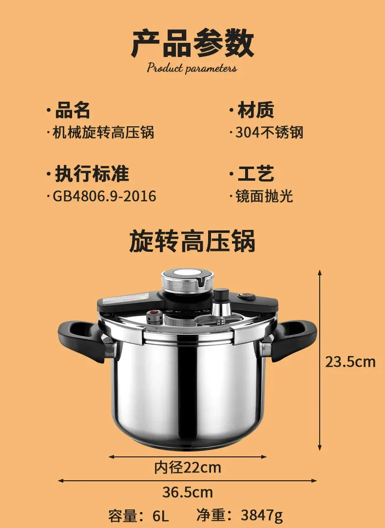100Kpa Pressure cooker Stainless steel non stick pan 360 degrees Open close pressure cookers kitchen Non coating Pressure canner