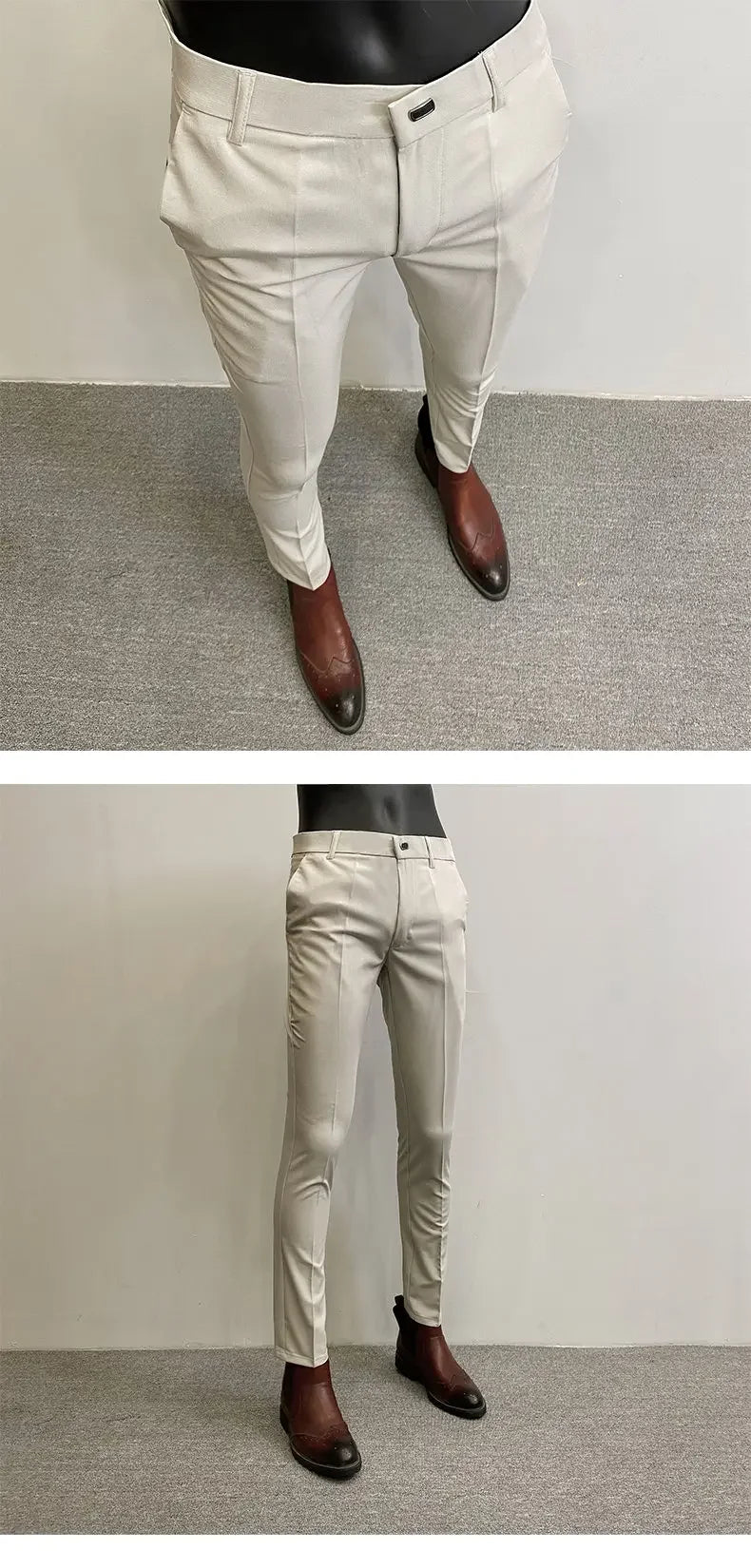 Summer Thin Men's Pants Non-iron Business Pants Men Formal Office Solid Color Daily Wear Casual Slim Fit Dress Suit Trousers Men