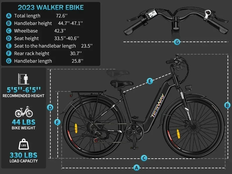 2025 NEW TESWAY Electric Bike 500W Motor 48V 12AH Battery 27.5*2.4-inch Tires 40km/h Max Speed 90km Range Mechanical Disc Brakes