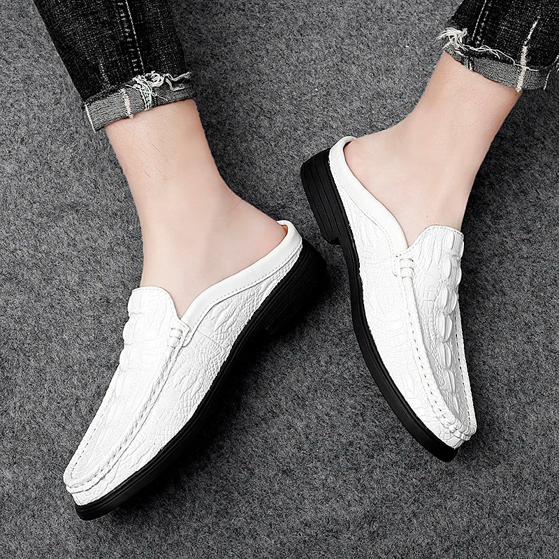 TINTINOS NEW 2024 Black Half Shoes for Men Leather Shoes Men Mules Casual Shoes Men Fashion Social Big Size Mocassin Elegantes Walking Shoes