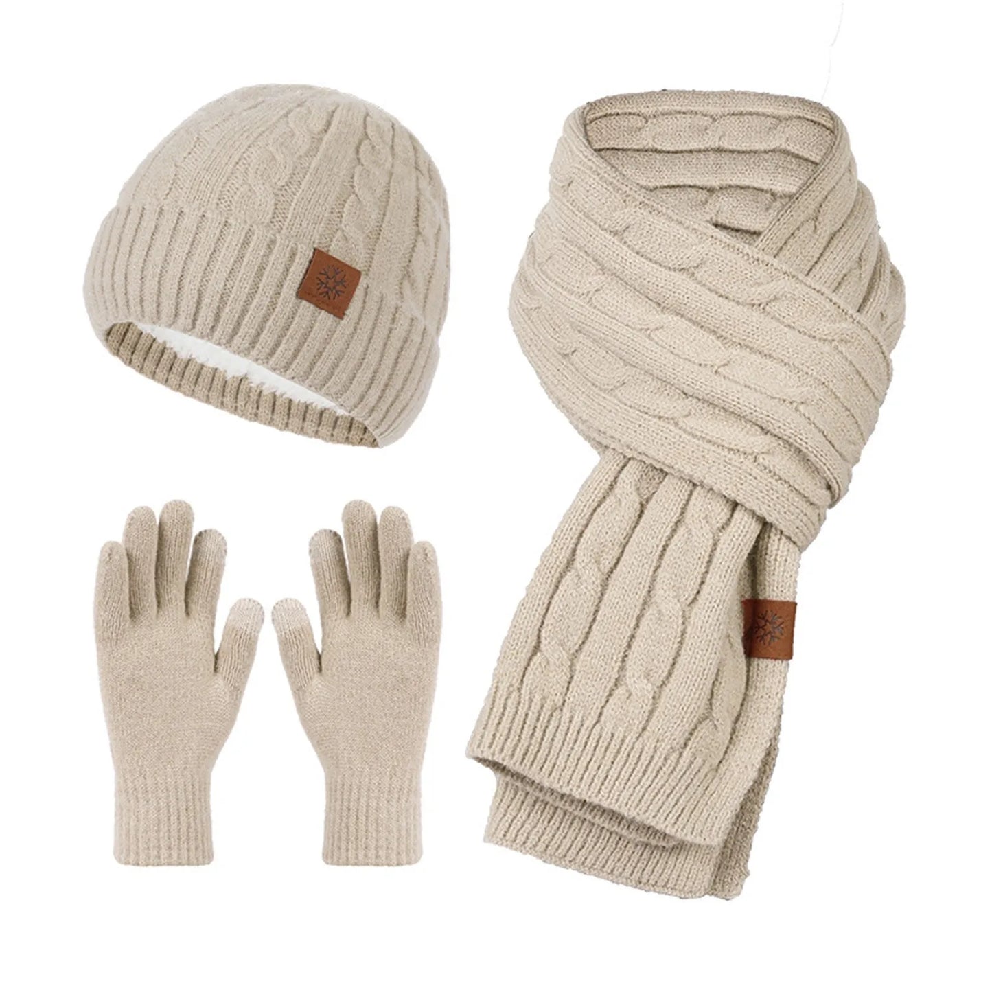 3 Piece Winter Sets Women Knitted Beanies Keep Warm Winter Hat For Women Scarves Cap Scarf Gloves Hats Outdoor Riding Knitwear