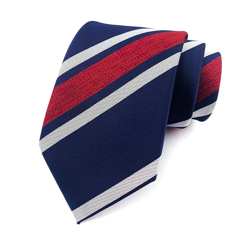 Luxury 8CM Mens Ties Necktie Red Color Stripes Ties For Man Groom Jacquard Woven Neck Tie For Business Wedding Party
