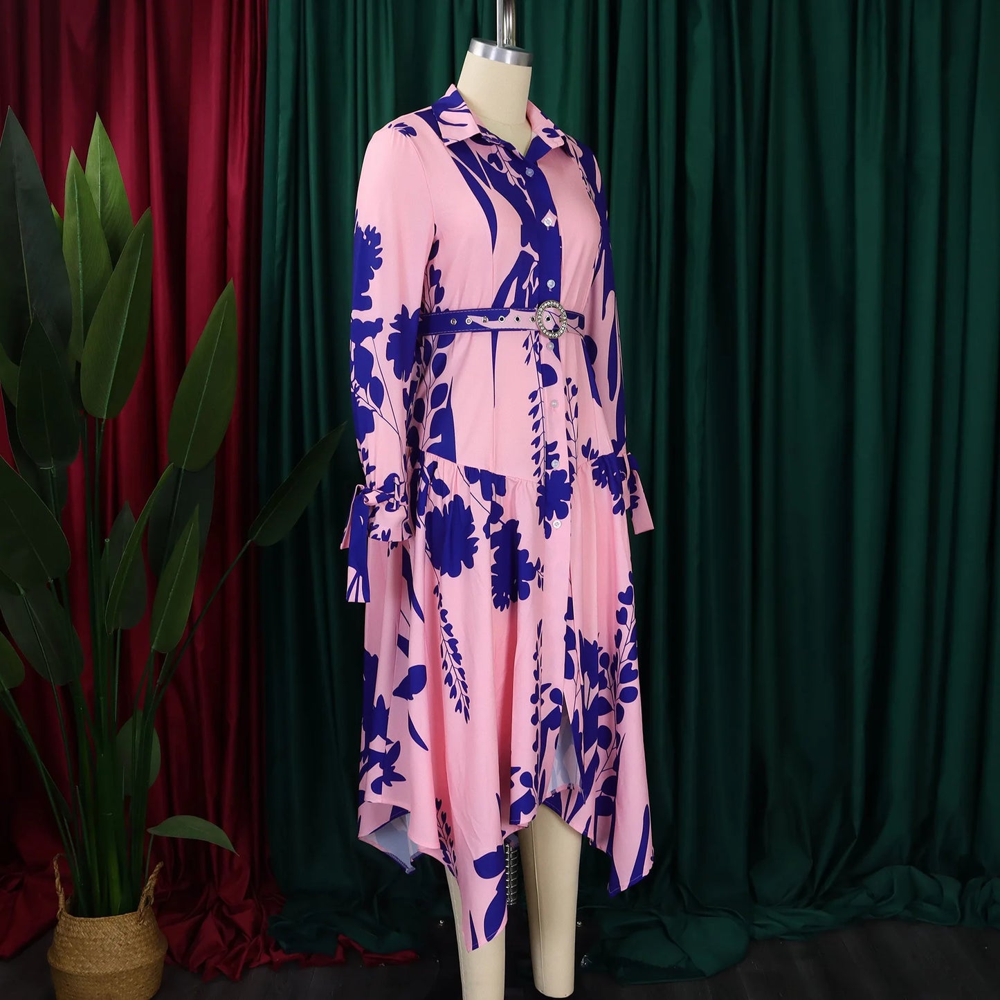 Brand new collection 2024-2025 Europe Plus-size Women's Fashion Fashion New Temperament Printed Irregular Lapel Dress Y2k Dress