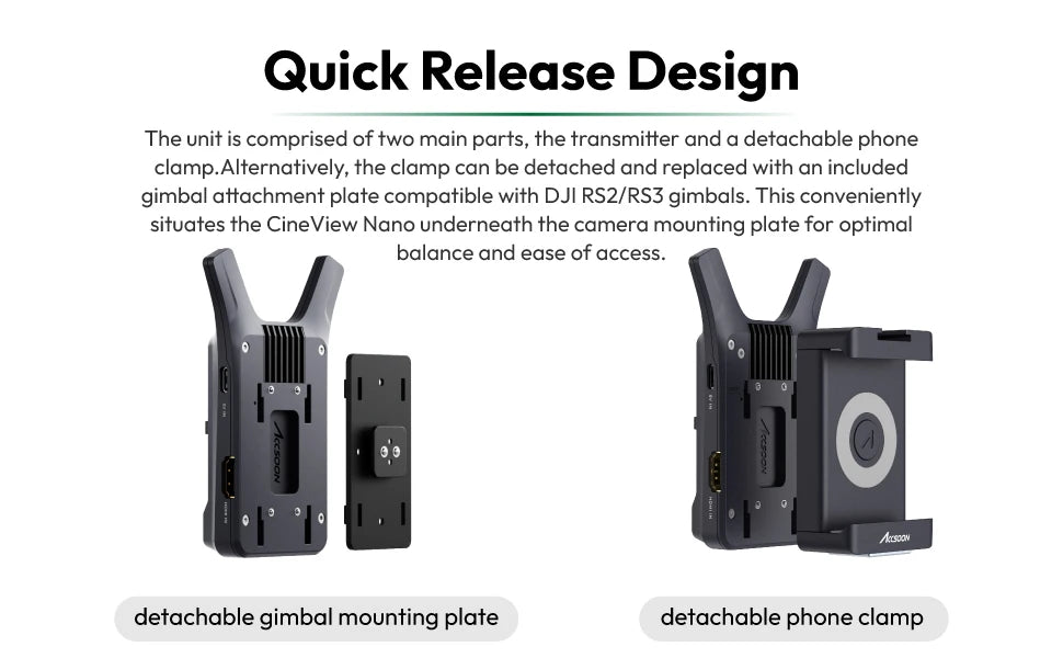 Cineview Nano Accsoon HDMI 150M Range Wireless Video Transmitter 60ms Latency 5GHz Wifi for Android IOS Devices DSLR/RS2 Camera