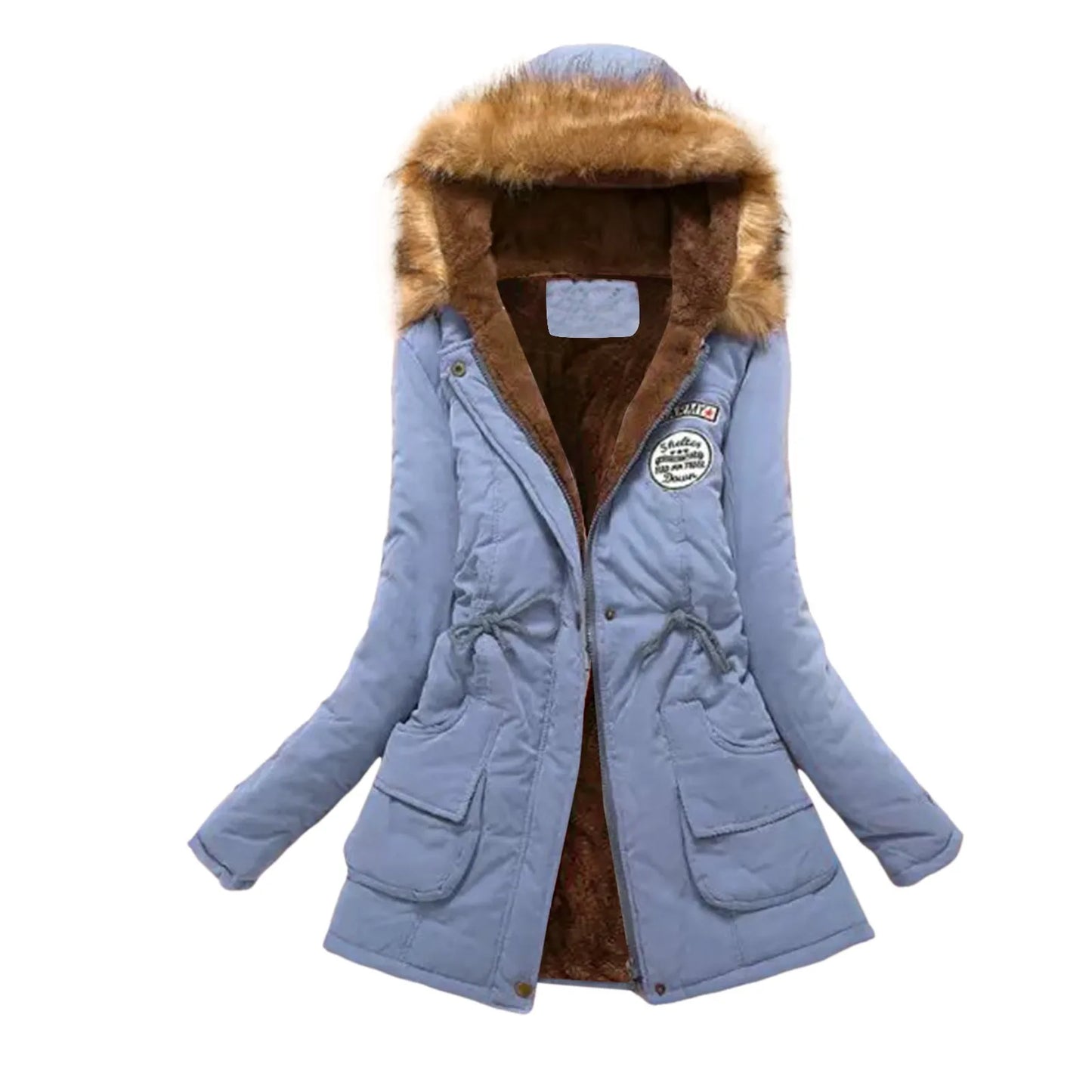 Women Autumn Winter Warm Fur Hooded Parkas Thick Cotton Slim Padded Coat Casual Vintage Streetwear Oversized Overcoat Jackets