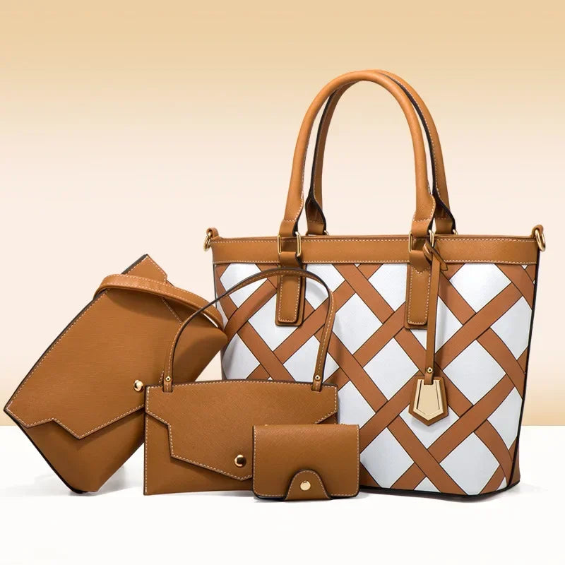 AMAZONY 2024 Autumn and winter large-capacity plaid handbag trendy fashion one-shoulder crossbody four-piece set of mother-son bags handbag