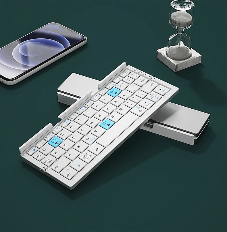 Our New 2025 collection Foldable Bluetooth Keyboard Rechargeable Keyboard Mini Folding Wireless Keyboard Aluminum Keypad With Stand For Phone