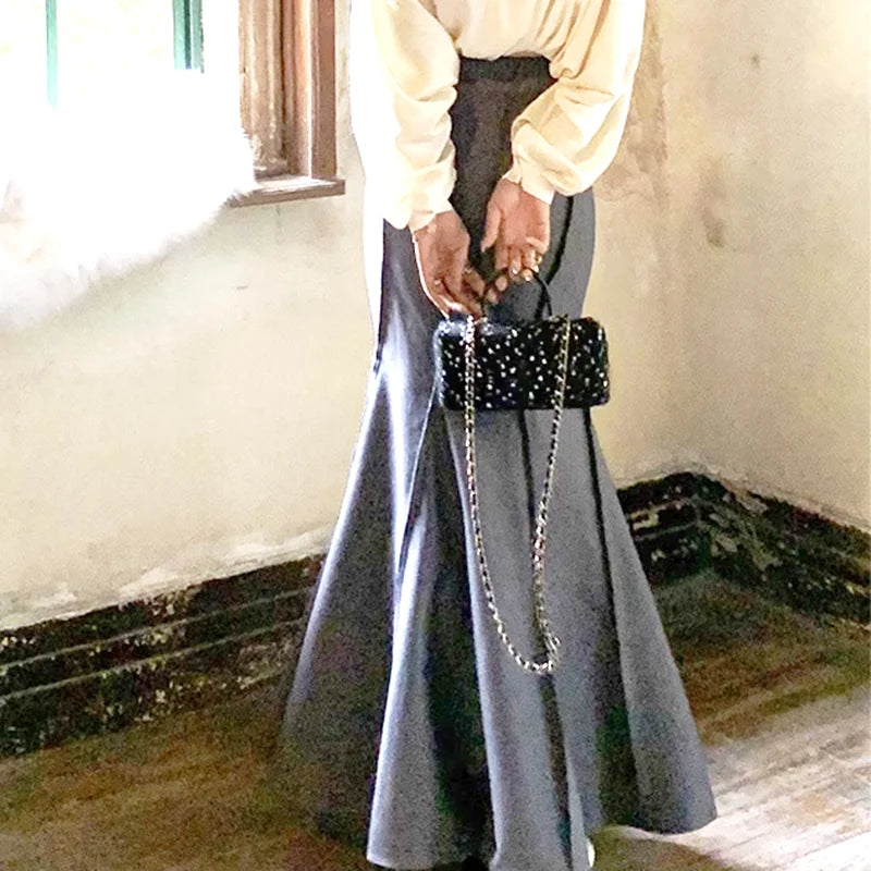 2024 USA Fashion XS S Sexy High Waist Wrapped Hip Long Skirts Womens Autumn and winter Red Retro Slim fishtail skirt