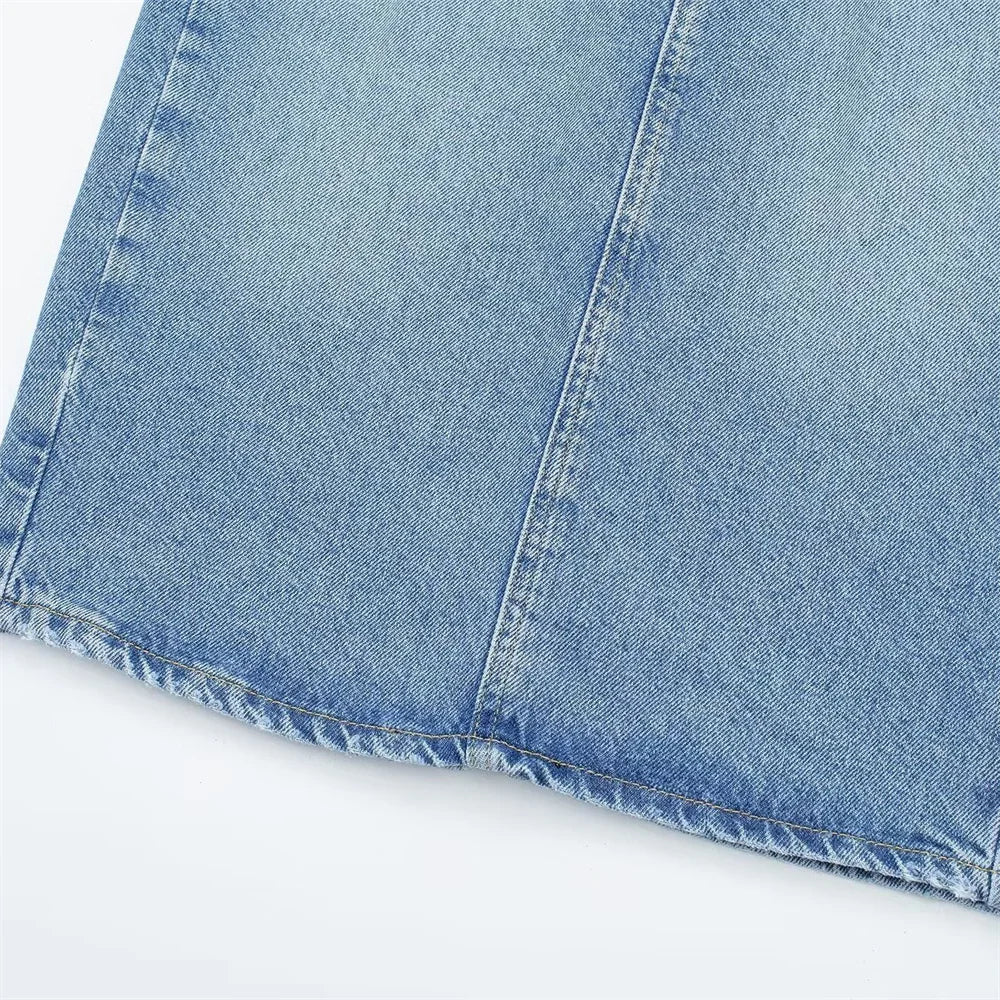 2024ZAR * Spring/Summer New Women's Wear American Retro Fashion with High Waist Back Split Straight Midi Denim Skirt