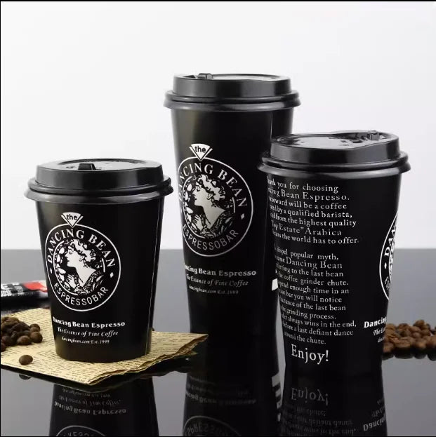 100pcs/pack Black Disposable Paper Cup Coffee Cup Cold Drinking Cup Accept Customization