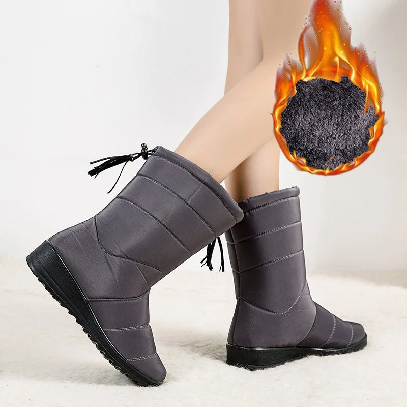 Winter Boots Women's Mid-Calf Snow Boots Women Shoes Wedges Keep Warm Fur Female Boot Shoes Chaussure Femme Botines Mujer 2024