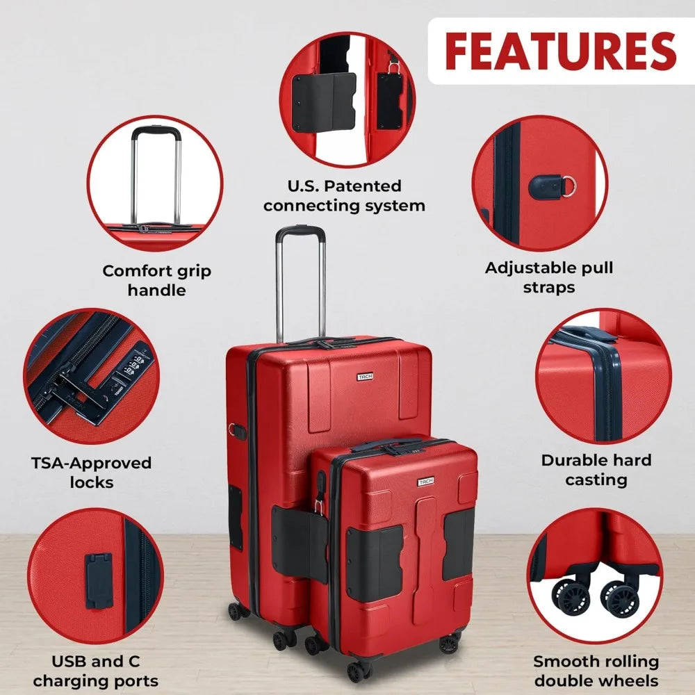 2 Piece Luggage Set - 20 & 28 inch Luggage | Carry On & Large Checked Suitcases Patented Built-In Connect
