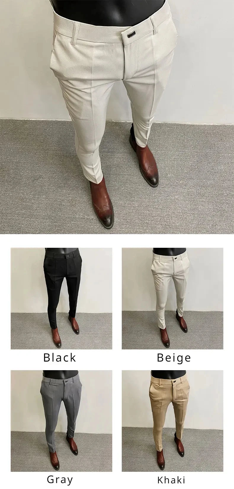 Summer Thin Men's Pants Non-iron Business Pants Men Formal Office Solid Color Daily Wear Casual Slim Fit Dress Suit Trousers Men