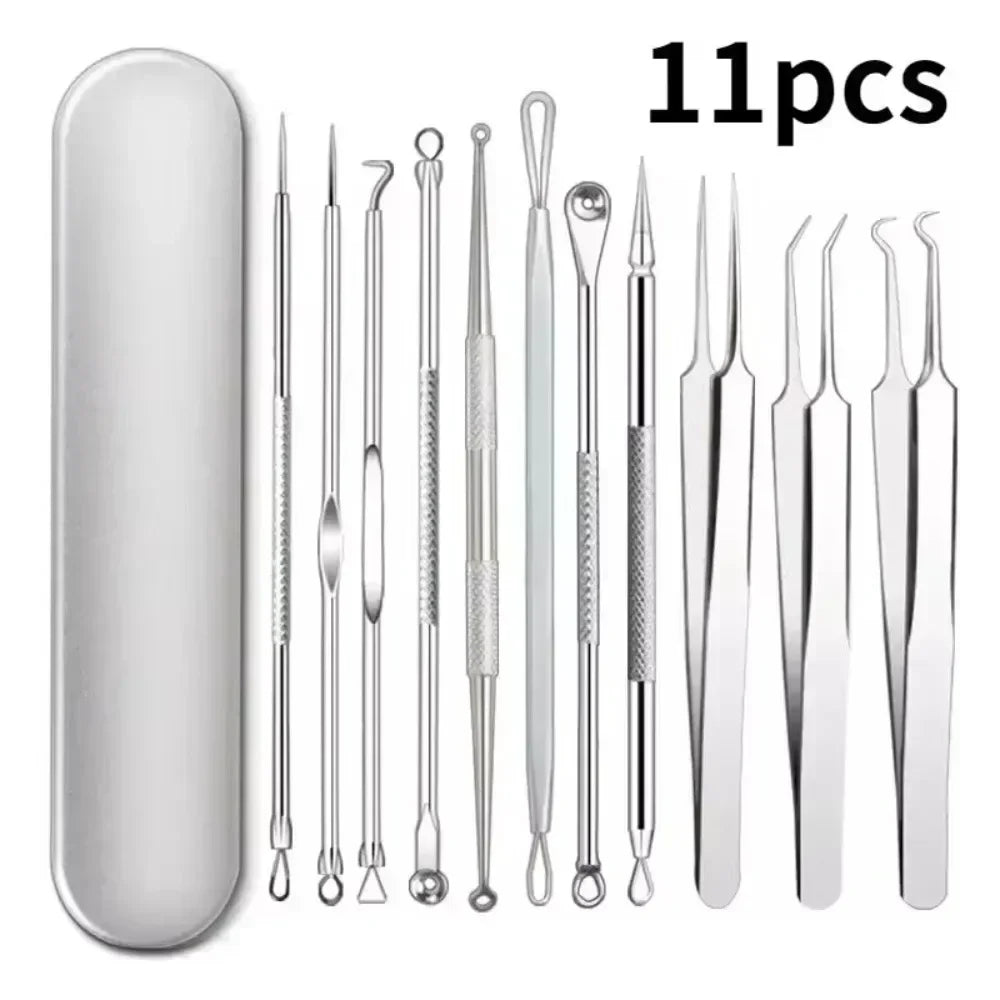 11Pcs Pro Acne Needles Blackhead Remover Ultra-fine No. 5 Cell Clips Pimples Tweezers Facial Pore Cleaning Face Skin Care Tools free Gift laptop stand