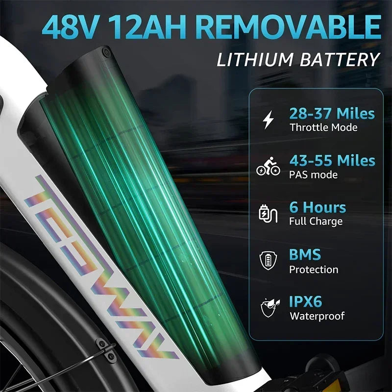 2025 NEW TESWAY Electric Bike 500W Motor 48V 12AH Battery 27.5*2.4-inch Tires 40km/h Max Speed 90km Range Mechanical Disc Brakes