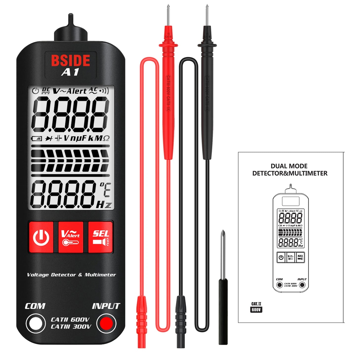 BSIDE A1X A1 Digital Multimeter Electric Test Pen With Flashlight Live Wire Recognition Meter Voltage Resistance Diode NCV Test