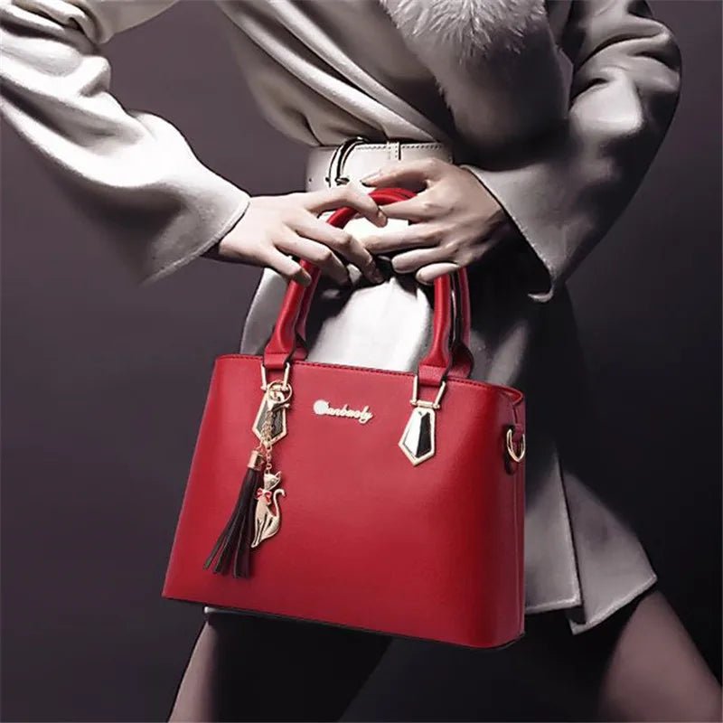 AMAZONY 2024 Large Capacity 2PCS Women's Bag Tote Bag Solid PU Leather Ladies Handbag Shoulder Bag Wallet Bags Bolsa Feminina