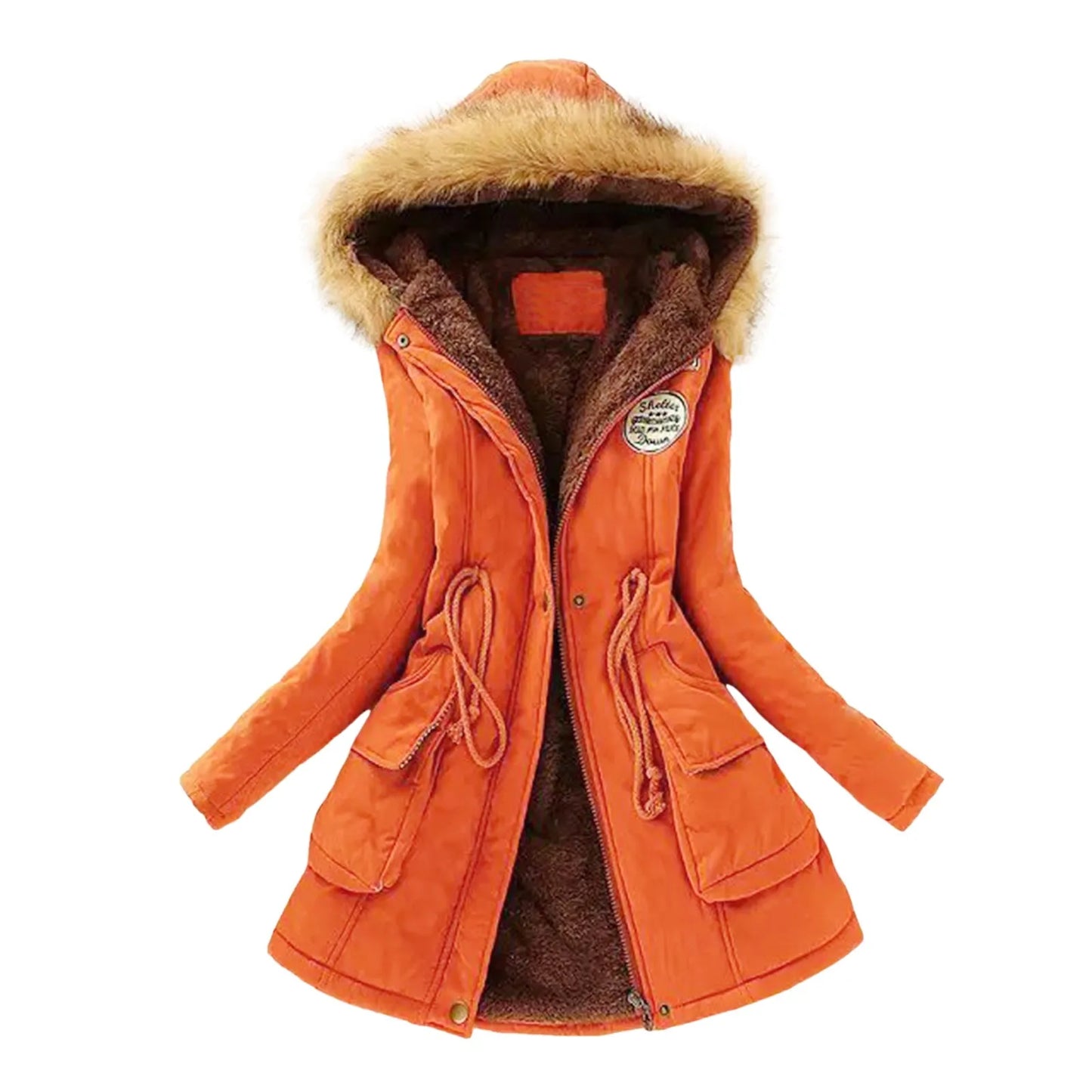 Women Autumn Winter Warm Fur Hooded Parkas Thick Cotton Slim Padded Coat Casual Vintage Streetwear Oversized Overcoat Jackets
