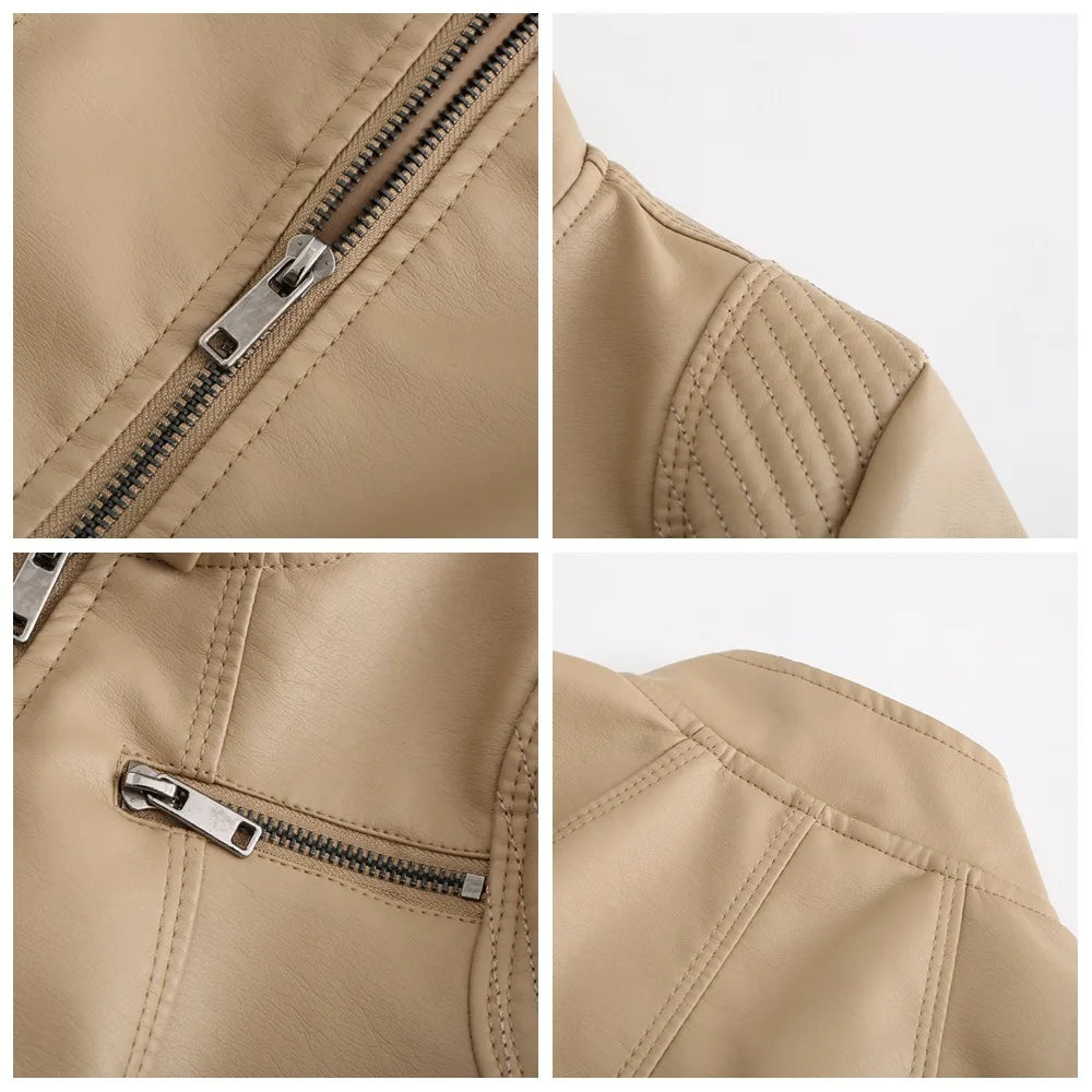 2025 Ladies New Autumn Motorcycle Short Chic PU Leather Jacket
