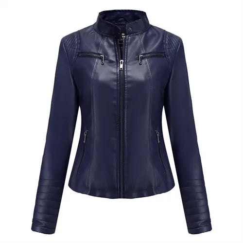 Bright Red V-neck Leather Jacket Women's, Fashion Slim PU Coat, Black Short Outerwear Size XS S M L XL XXL