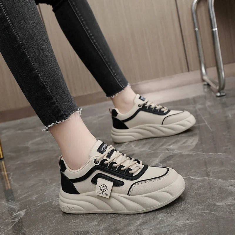 2024 New Chunky Women's Casual Flats Shoes Spring Trendy Comfortable Sneakers Youth Student Girls Board Shoes Small White Shoes