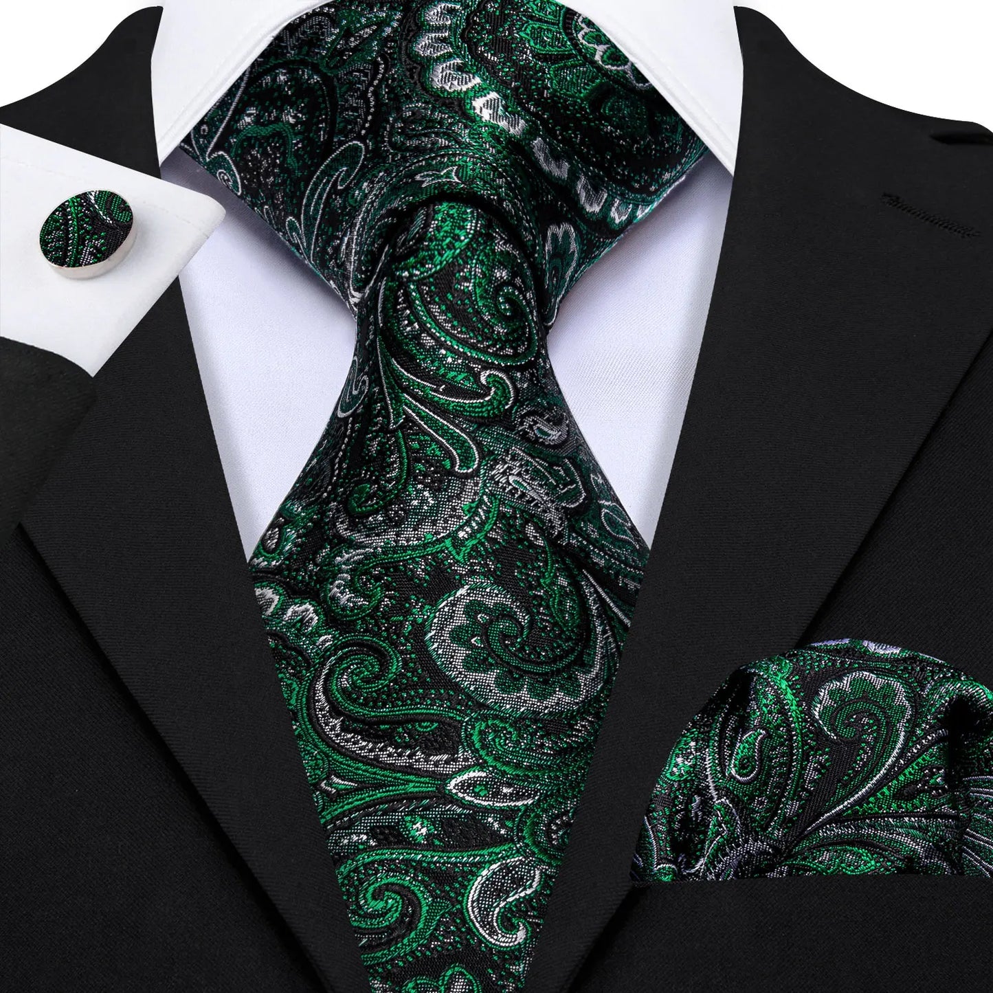 Amazony Epic Green Silk Mens Tie Hanky Cufflinks Set Mint Grass Teal Bottle Sage Pea Green Necktie For Male Wedding Business Party
