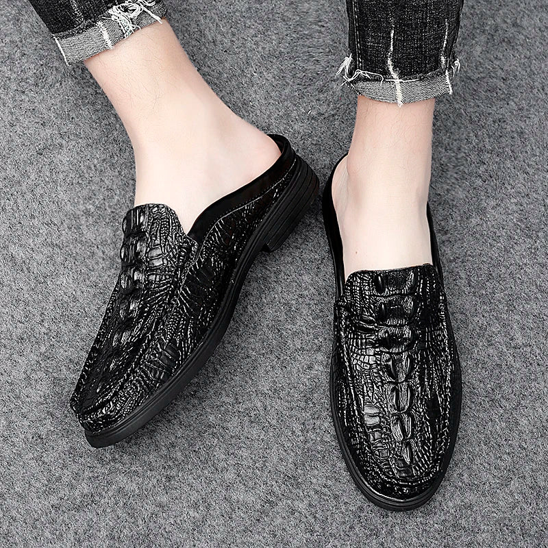 TINTINOS NEW 2024 Black Half Shoes for Men Leather Shoes Men Mules Casual Shoes Men Fashion Social Big Size Mocassin Elegantes Walking Shoes