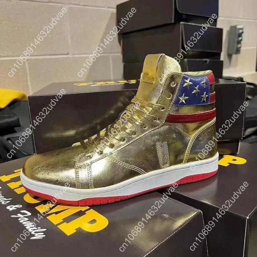 2024-2028 MAGA Trump Gold Silver Sneakers Never Surrender Donald Gold Trump Shoes 2024 MAGA Never Surrender Shoe Sneaker Basketball Mens Womens Casual Boots Road Shoe Big Size 47 48