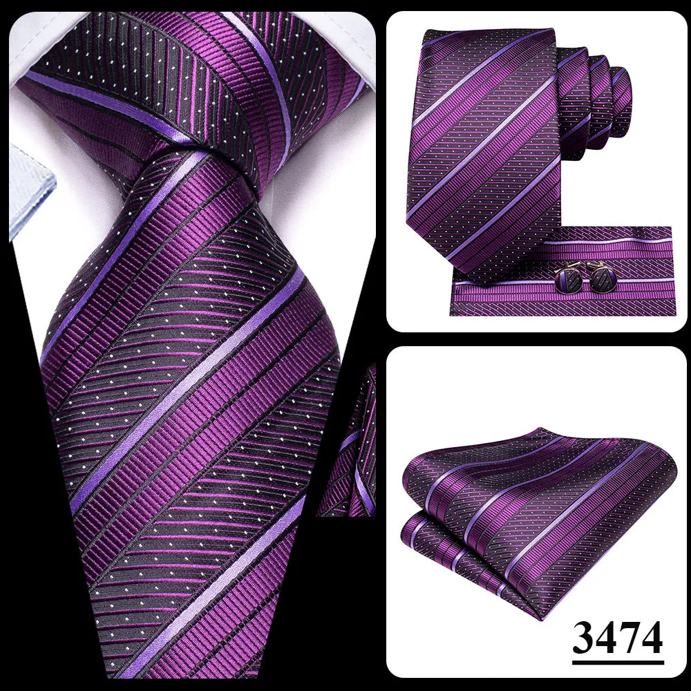 Our Brand 2025 Hi Tie Striped Sage Green Mens Fashion Necktie Handkerchief Cufflinks for Tuxedo Accessory Classic Silk Luxury Tie for Man Gift