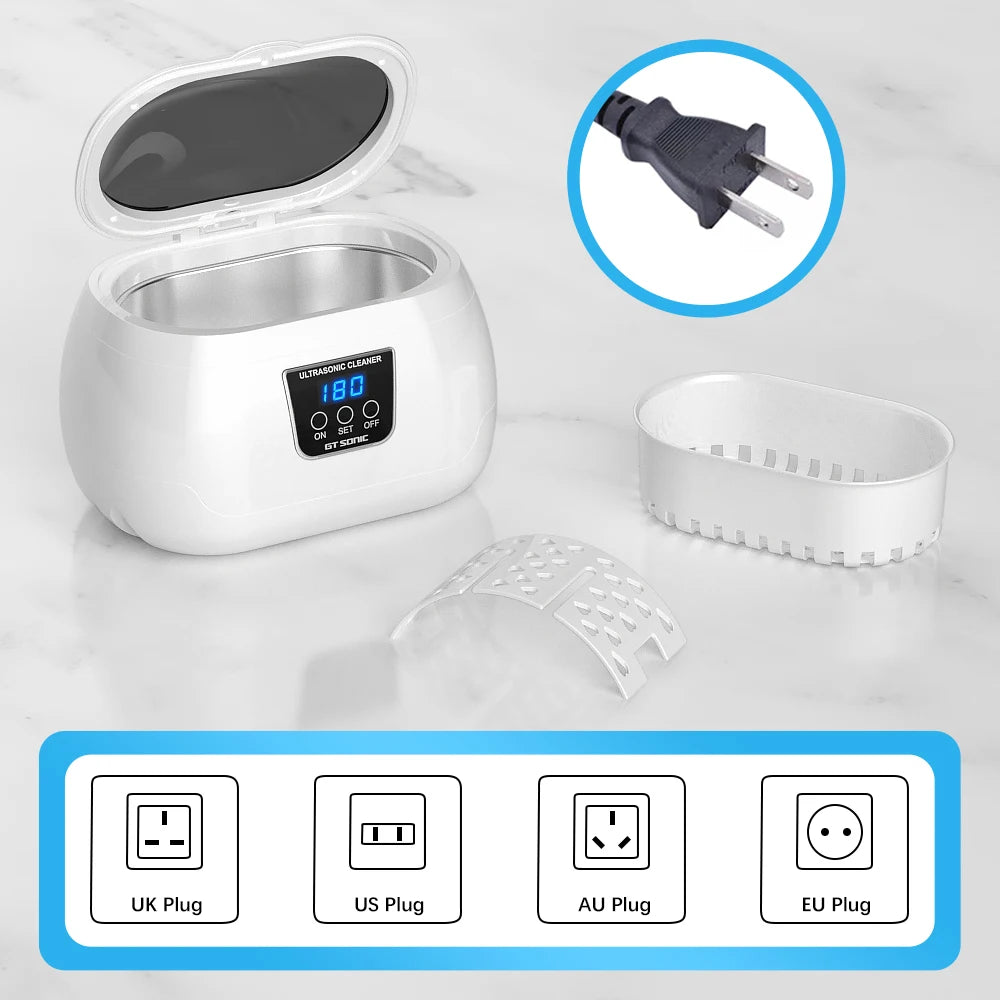 35W Digital Ultrasonic Cleaner 600ml Sonicator Bath Vibration Ultrasonic Jewelry Ring Parts Glasses Watch Cleaning Machine