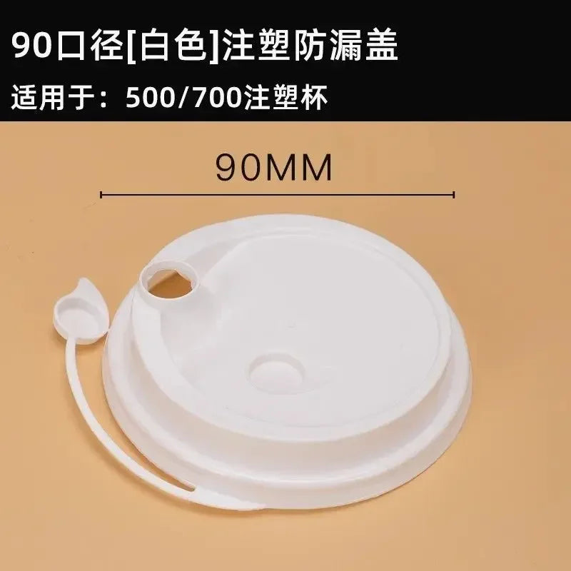 100pcs 90mm Caliber Cups Lid Milk Tea Coffee Cup Universal Leak Proof Cover Disposable Food Grade PP Injection Molded Cup Lids