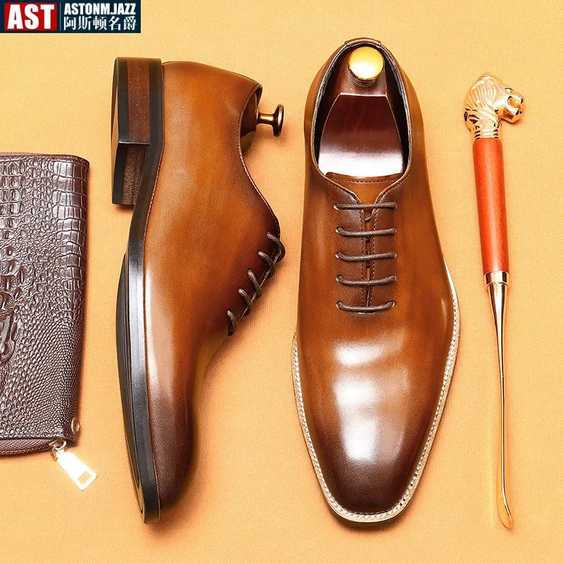2024-2025 Italian Design Genuine Leather Shoes for Men Business Shoes Lace Up Oxfords Male Wedding Dress Shoes Men Plus Size 37-46