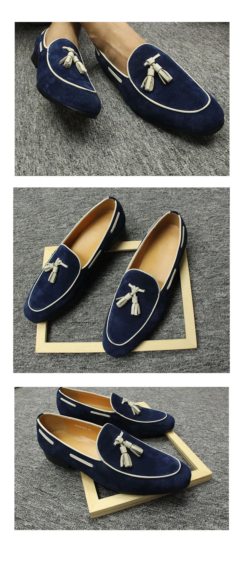 Our New Collections 2025 Penny Blue Loafer Men Shoes Fashion Tassel One-step Summer Casual Daily Office Shoes for Men Cow Suede High quality Customized