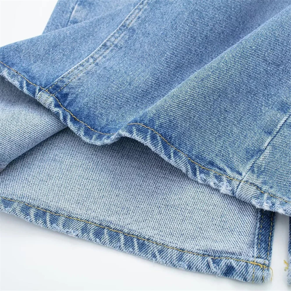 2024ZAR * Spring/Summer New Women's Wear American Retro Fashion with High Waist Back Split Straight Midi Denim Skirt